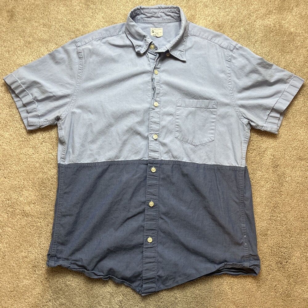 J Crew Sunwashed Oxford Button Up Shirt Mens Medium Colorblock Blue Cotton Prep